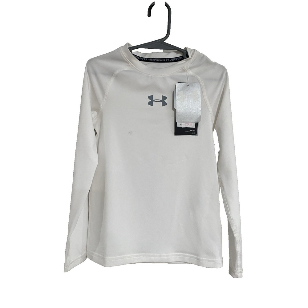 under armour UA boys XS fitted heatgear long sleeve white stretch shirt NEW A5